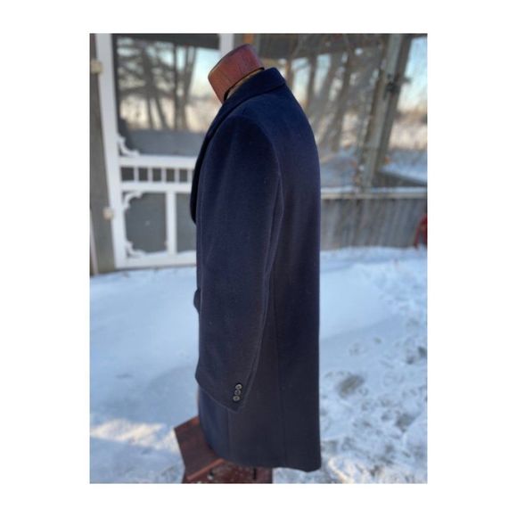 Vintage 80s Bay Club Black Peacoat Wool Cashmere Single Breast - Picture 6 of 13